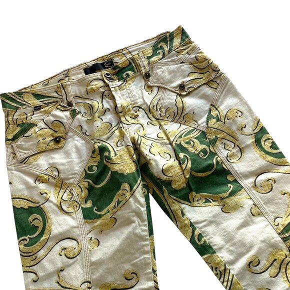 Just Cavalli Roberto Cavalli Cropped Capri Pants 46 / 10 Green Filligree Paisley - Picture 1 of 7